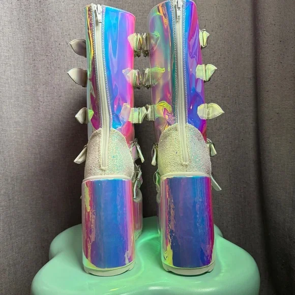 YRU Atlantis Alien Dune Glitter Iridescent Platform Boots Dolls Kill Rave EDC - Picture 6 of 10